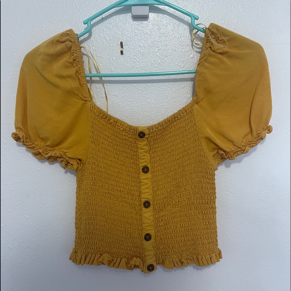 Mustard Yellow Puff-Sleeve Crop Top